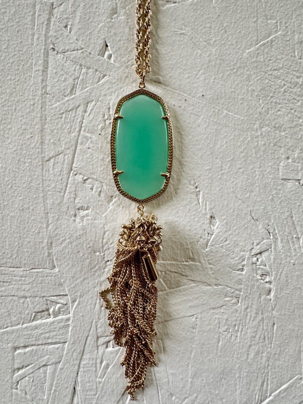 Kendra Scott Gold Rayne Tassel Necklace with Green Pendant